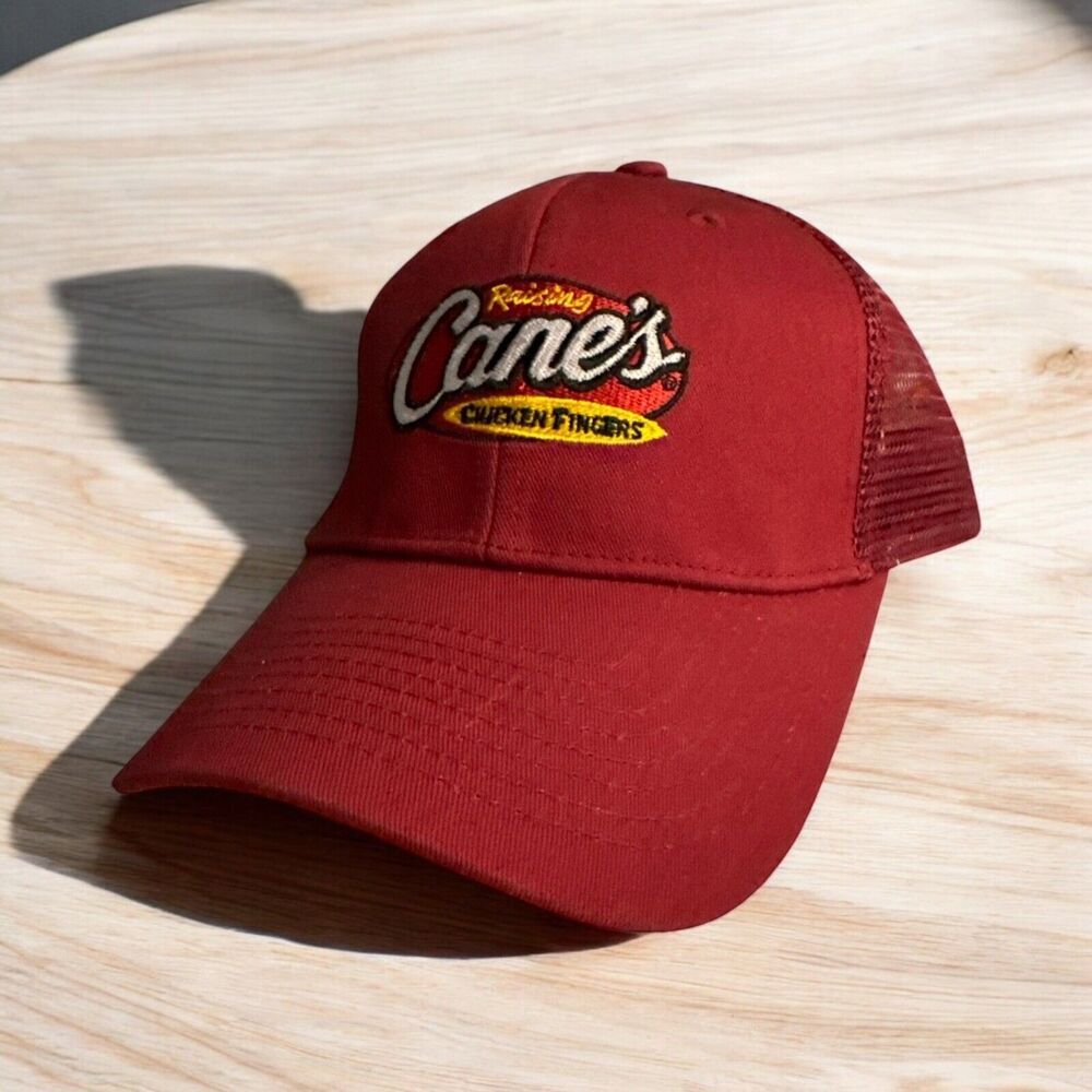 Raising Canes Snapback Trucker Hat Burgundy Adjustable Mesh Employee‎ Cap